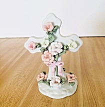 Enesco Easter Standing Cross Spring Flowers Bow Porcelain Figurine 4&quot; x ... - $30.68
