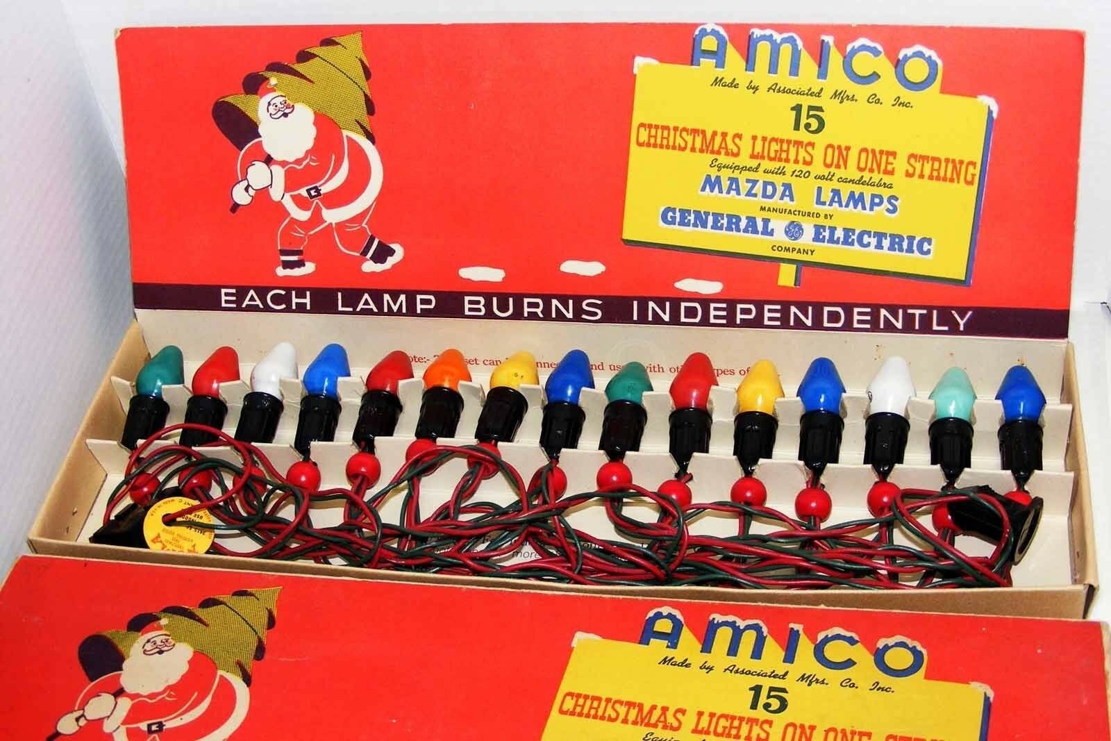 Vintage C7 AMICO Christmas Lights with 15 Ceramic Bulbs IOB Lights