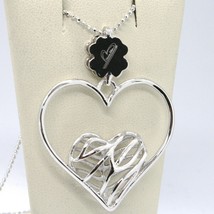 925 STERLING SILVER NECKLACE WORKED HEART FOUR LEAF CLOVER PENDANT, MARI... - $209.00
