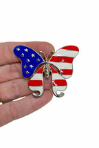 2.25" Wide Patriotic Butterfly American USA Flag Colors Enameled Brooch Pin  - $13.30