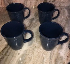 Royal Norfolk royal Blue Stoneware Coffee Mugs Dinnerware Cups-Set Of 4-SHIP 24H - $49.38