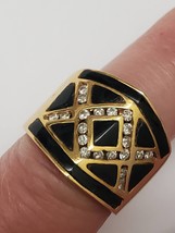 Antique Art Deco 14k Yellow Gold  Ring:.50ct Diamonds & Enamel Ring  - $1,800.00