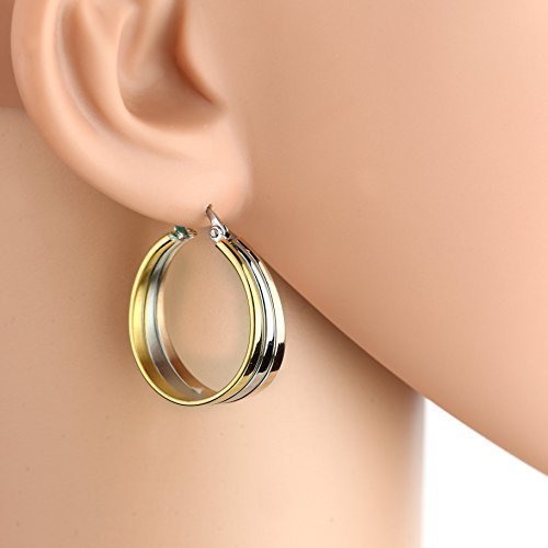 Tricolor Silver, Gold & Rose Tone Hoop Earrings- United Elegance - $26.99