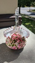 Vintage Fenton Art Glass Vasa Murrhina Rose/Green  Basket  - $39.99