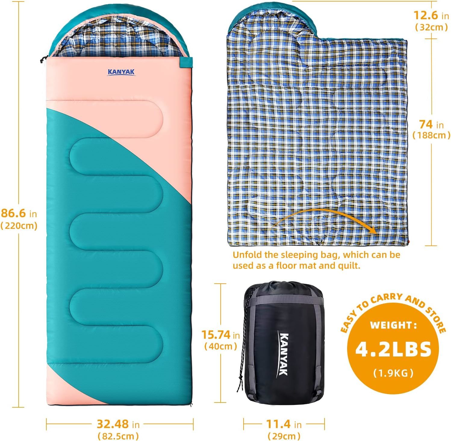Camping Sleeping Bag, 32°F Sleeping Bags For Adults, Kids, And, And