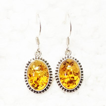 925 Sterling Silver Amber Earrings Handmade Gemstone Jewelry Gift For Women - $37.57