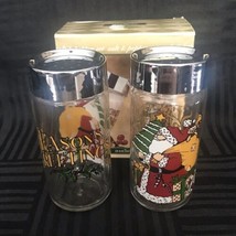 VTG Anchor Hocking Salt & Pepper Shakers Seasons Greetings Santa christmas - $8.00