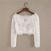 White Off Shoulder Long Sleeve Floral Lace Top Wedding Bridal Lace Crop Top Plus image 3