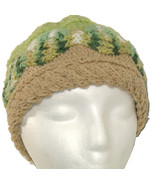 Green and Tan Hand Knit Hat - $23.00