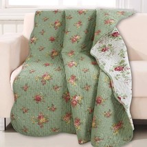 Vintage Floral Quilted Throw 100% Cotton Reversible All Season Throw (Bl... - $67.99