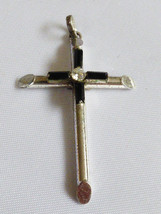 VTG Bond Boyd Sterling Silver 925 Black Rhinestones Traditional Cross Pendant - $35.64