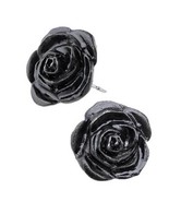 Alchemy Gothic The Romance of Black Rose Stud Earrings Surgical Posts Pa... - $16.95