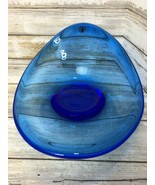 Handmade Quality Blue Glass Bowl Unique Shape Art Glass - $24.30