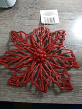 (1) Christmas House Red Glittery Poinsettia Ornament Decoration. New - $9.85
