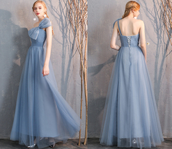 Light Gray Burgundy Blush Pink Blue Bridesmaid Dress Tulle Wedding Dress Sleeves image 12