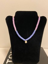 Heishi beaded necklace shell enamel &amp; pearl polymer disc coloured pink p... - $15.00