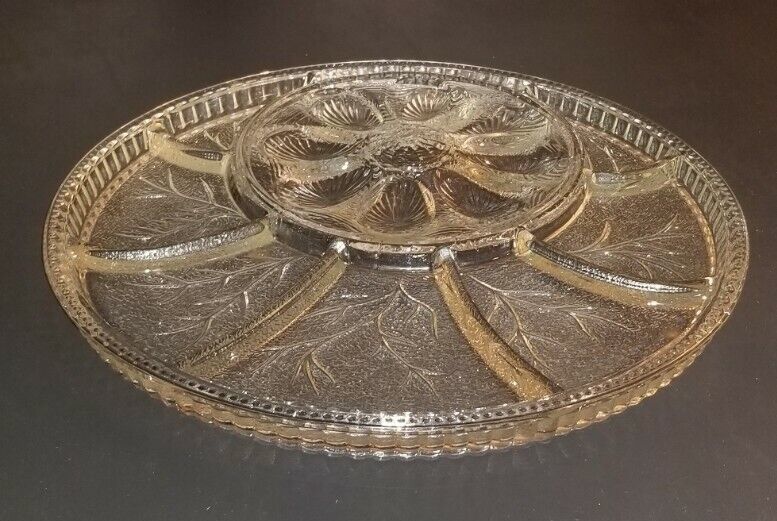 Vintage Indiana Glass 13" Pebble Leaf Hors D'oeuvre Serving Tray