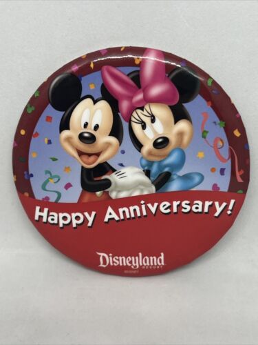 Primary image for Disneyland Mickey Minnie Happy Anniversary Button Pin - Rare Collectible