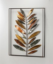 Leaf Design Wall Plaque 3D in Black Frame Rectangle 27" High Iron Fall Colors