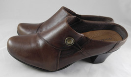 Michel M. Women&#39;s Brown Leather Mules Comfort Slip-On Heels Maryport Siz... - $21.99