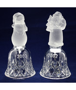 Vintage Frosted Crystal Santa and Snowman Christmas Bells - Dated 2002  - $3.49