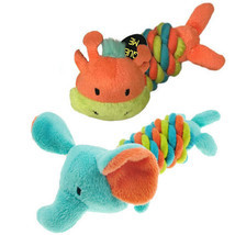Mini Safari Twisties Dog Toys Plush Rope Squeakers 6&quot; Choose Elephant or... - $10.89