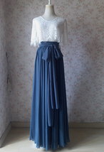 Dusty Blue Full Maxi Skirt Plus Size Chiffon Bridesmaid Skirt Wedding Outfit image 1