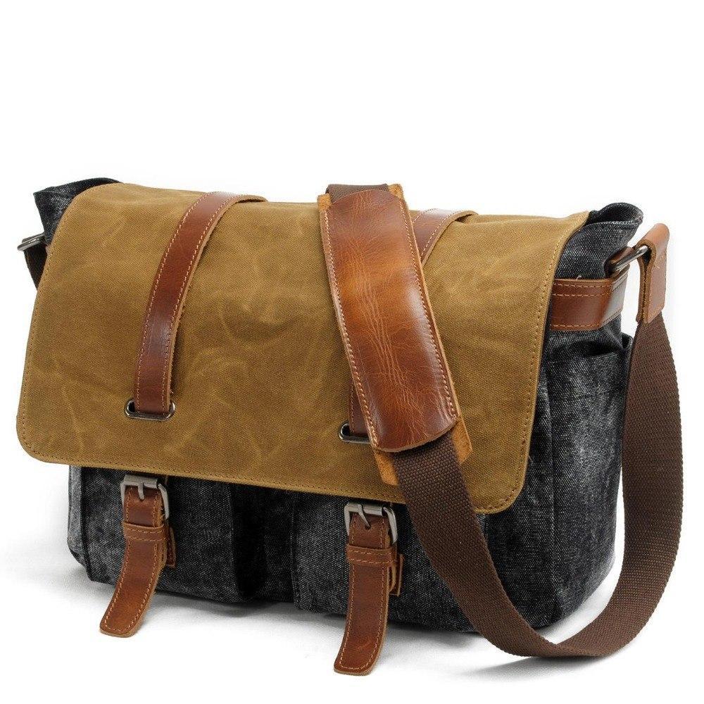 Mens Vintage Canvas Leather Shoulder Bags Waterproof Camera Bags - Men ...