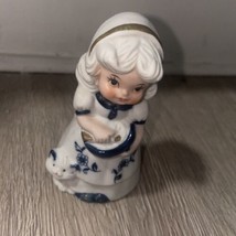 Jasco Royal Majestic Porcelain Bisque Bell Blue & White Girl With Cat Preowned - $4.95