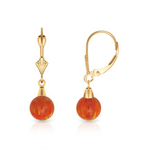 6 mm Ball Shaped Orange Fire Opal Leverback Dangle Earrings 14K Yellow Gold - $92.49