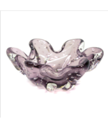 Vintage Purple Floral Art Glass Candy Dish Bowl Bullicante Control Bubbles 7" - $34.62