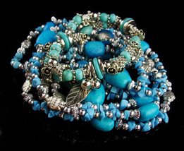 Boho Turquoise Necklace set - 4 bracelets - hippie jewelry - gypsy brace... - $95.00