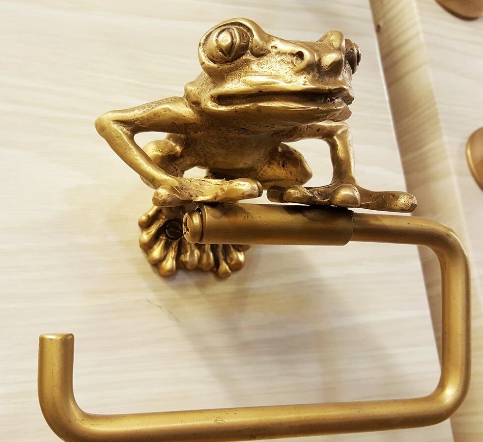 Brass Tissue Roll Paper Holder Hang BIG FROG and 10 similar items