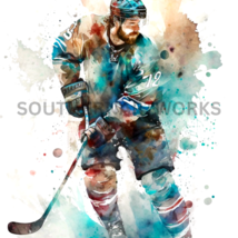 Sports edition, watercolor painting, hockey player, kids room art #2 of 4  - $1.99