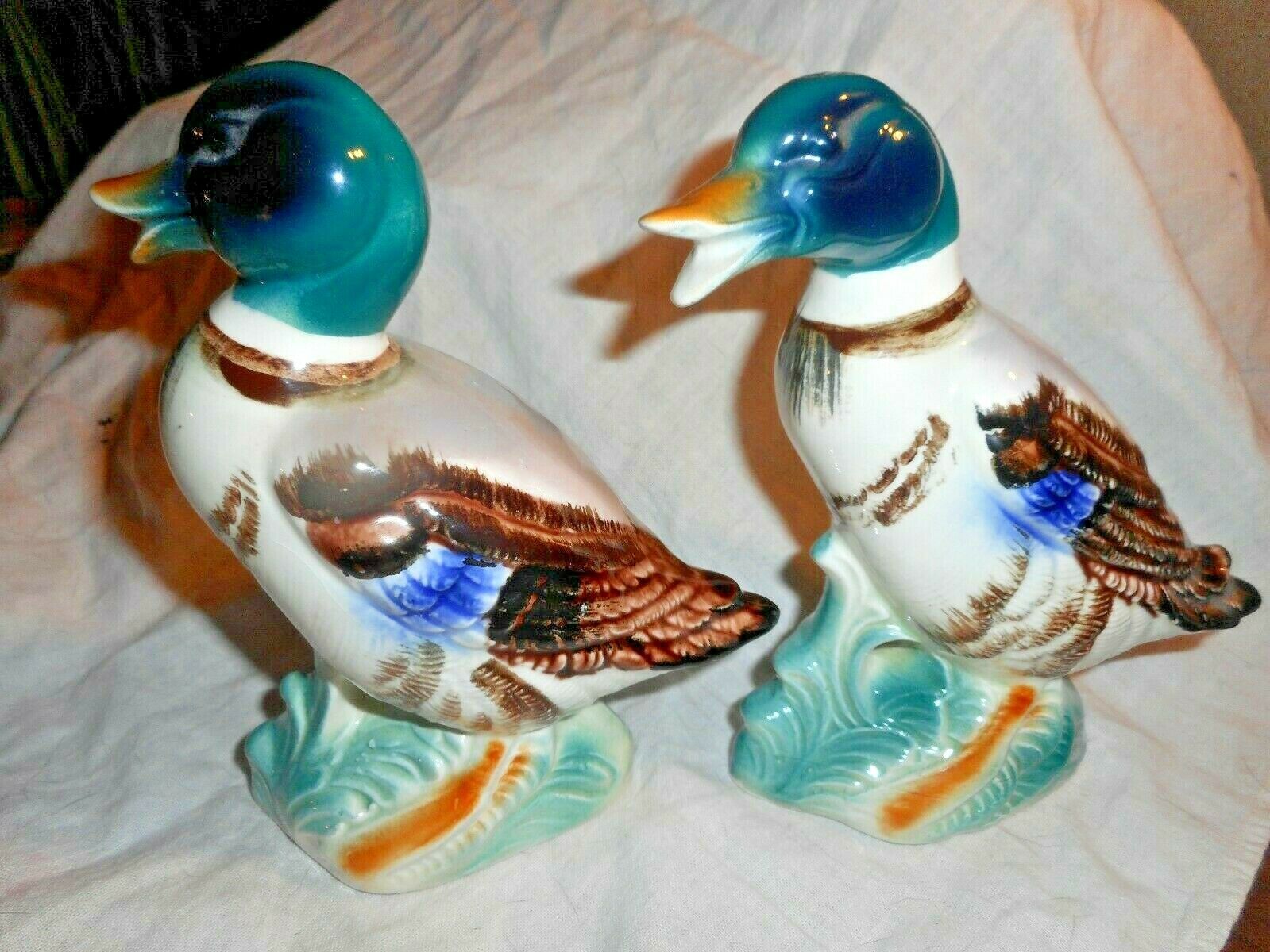 Vintage Ceramic Ducks figurines Mallard Standing Duck Figures Colorful pair  GUC