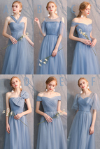 Light Gray Burgundy Blush Pink Blue Bridesmaid Dress Tulle Wedding Dress Sleeves image 8