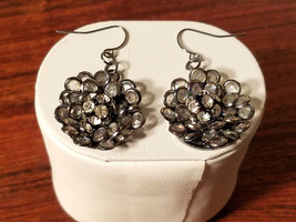 Beautiful Clear Crystal with Black Silvertone Floral Pierced Earrings - $9.85