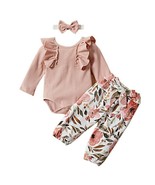 Baby Girls Clothes Long Sleeve Romper Tops Floral Trousers Headband Fashion - $10.99