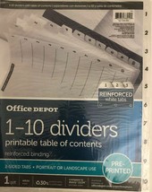 Office Depot 408-942 Pre-Printed 1-10 Dividers 2-Sided Tabs-RARE-NEW-SHI... - $9.78
