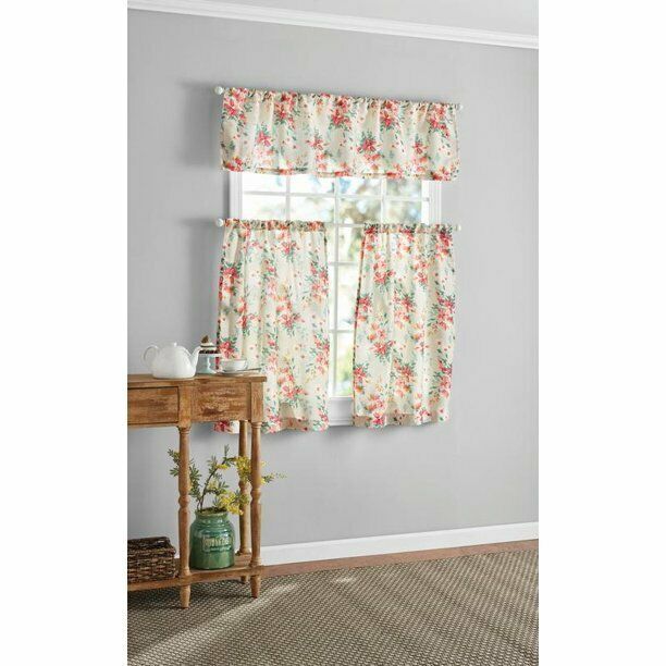 Mainstays Bistro 3 Piece Kitchen Curtain Tier and Valance Set