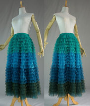 Sage Green Blue Layered Tulle Skirt High Waisted Tiered Tulle Maxi Skirt image 6
