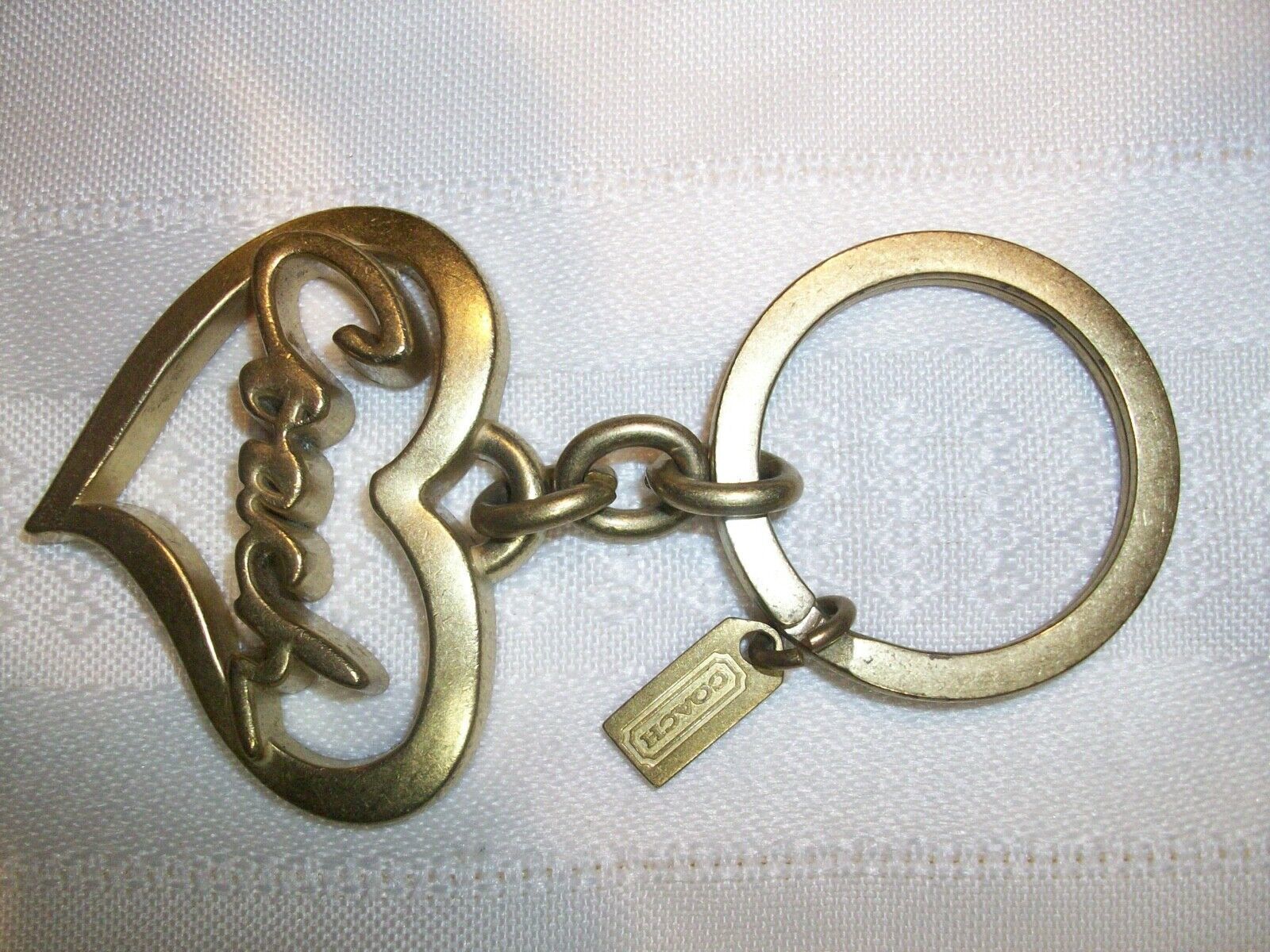 Rare NWT COACH Brass Script Heart Keychain Fob Purse Charm Style 92069