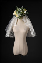 Ivory Shoulder Length Wedding Bridal Veils Layer Floral Lace Tulle Bridal Veils  image 8