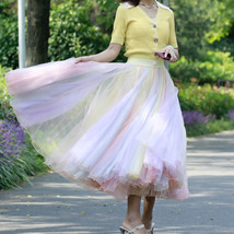 Rainbow Color Tulle Skirt Holiday Outfit Women Rainbow Stripe Tulle Maxi Skirt 