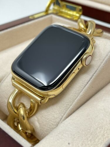 Apple Watch ULTRA 2 49mm Anodized Blue CUSTOM Titanium Gold Plated Link Band