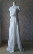 WHITE Side Slit Chiffon Skirt Womens White Maxi Chiffon Skirt Bridesmaid Skirt image 2