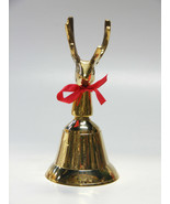 POLISHED SOLID BRASS REINDEER HEAD CHRISTMAS HAND BELL DINNER BELL w/ RE... - $14.88