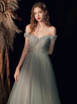 Light Green Bridesmaid Dresses Off Shoulder Sequin Tutu Wedding Maxi Dress Gowns image 5