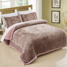 Solid Woodrose Heavy Korean Mink Sherpa Comforter Embossed Bed Blanket - $119.98
