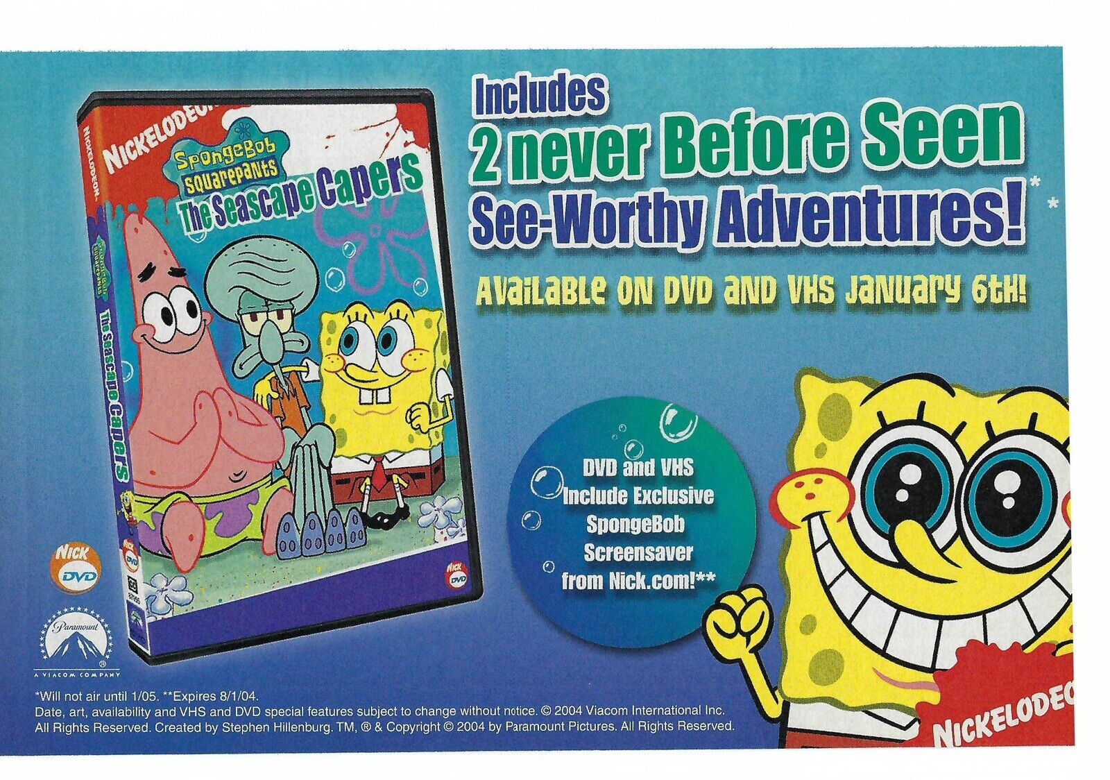 Nickelodeon SpongeBob SquarePants Seascape Capers DVD VintageMag Print ...